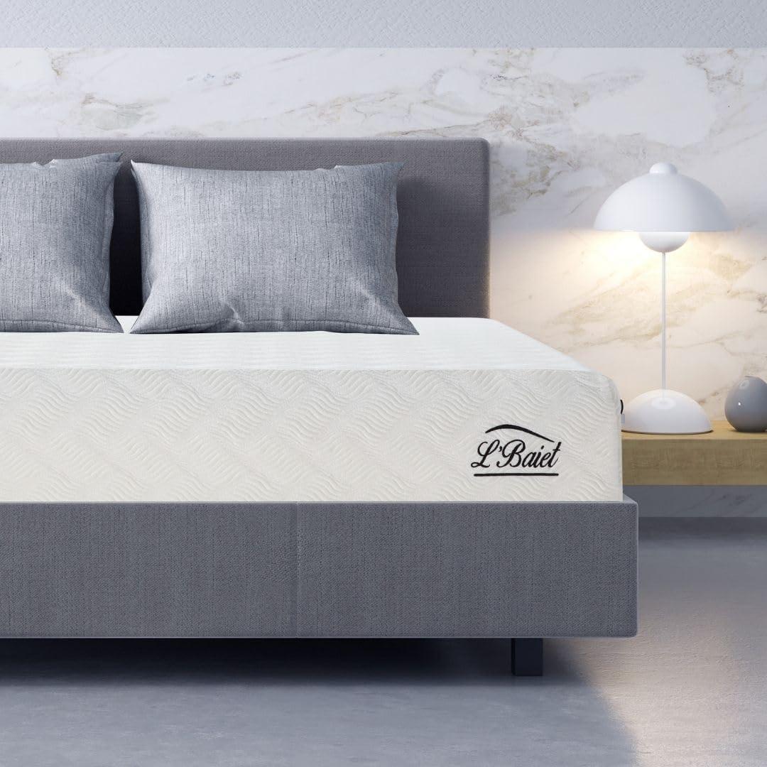 L'Baiet 8" White Gel Memory Foam Queen Mattress