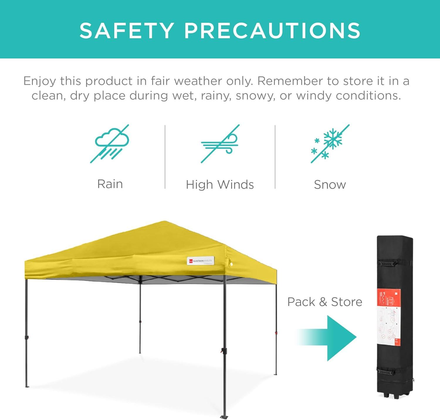 Best Choice Products 10x10ft Easy Setup Pop Up Canopy w/ 1-Button Setup, Wheeled Case, 4 Weight Bags - Yellow