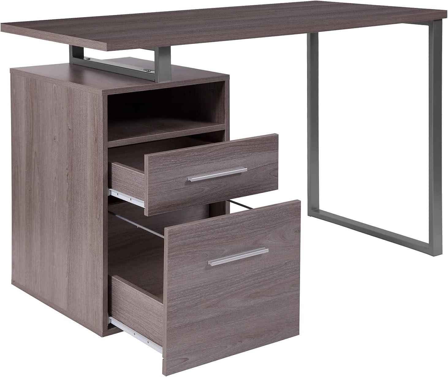 Flash Furniture Harwood Desk with Two Drawers and Metal Frame