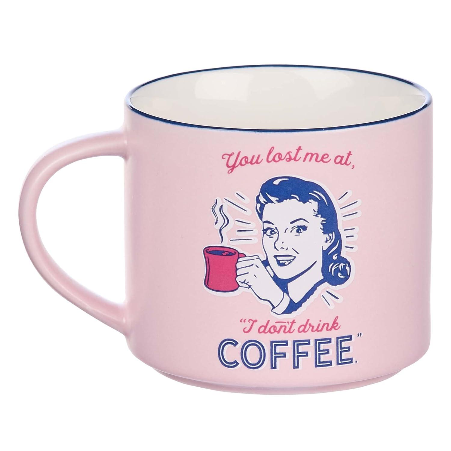 Bless Your Soul XL Pink Coffee Mug You Lost Me At No Coffee, Funny Birthday Gifts for Women, Mom, Co-worker Boss, Retro-Inspired Designs - 15oz Cup