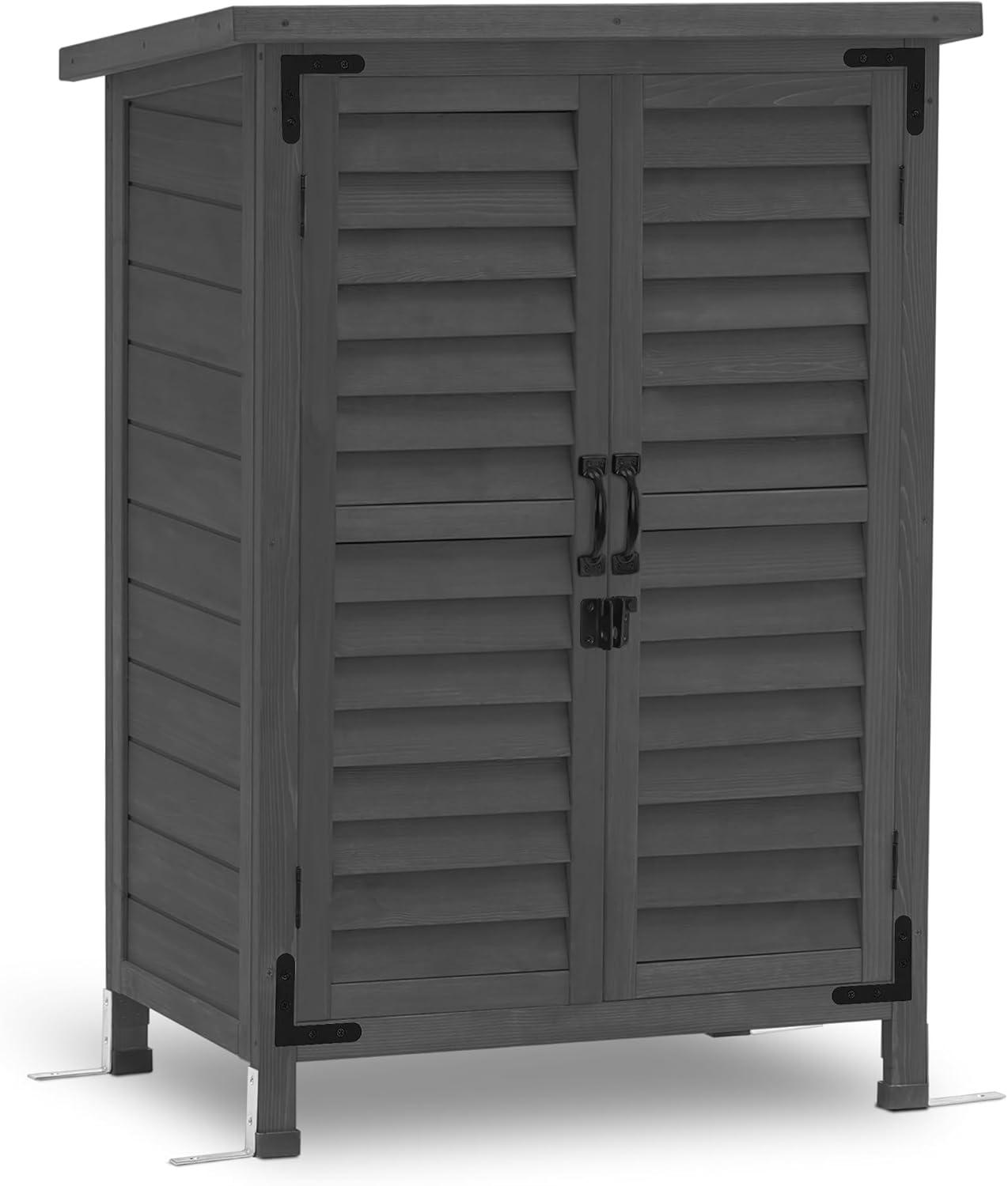 MCombo 24.6 in. W x 18 in. D Outdoor Wood Storage Cabinet，Garden Wooden Tool Shed with Double Doors