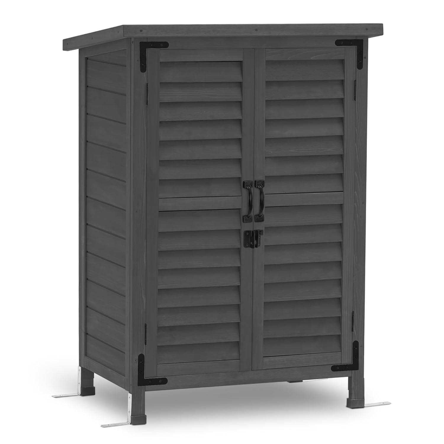 MCombo 24.6 in. W x 18 in. D Outdoor Wood Storage Cabinet，Garden Wooden Tool Shed with Double Doors
