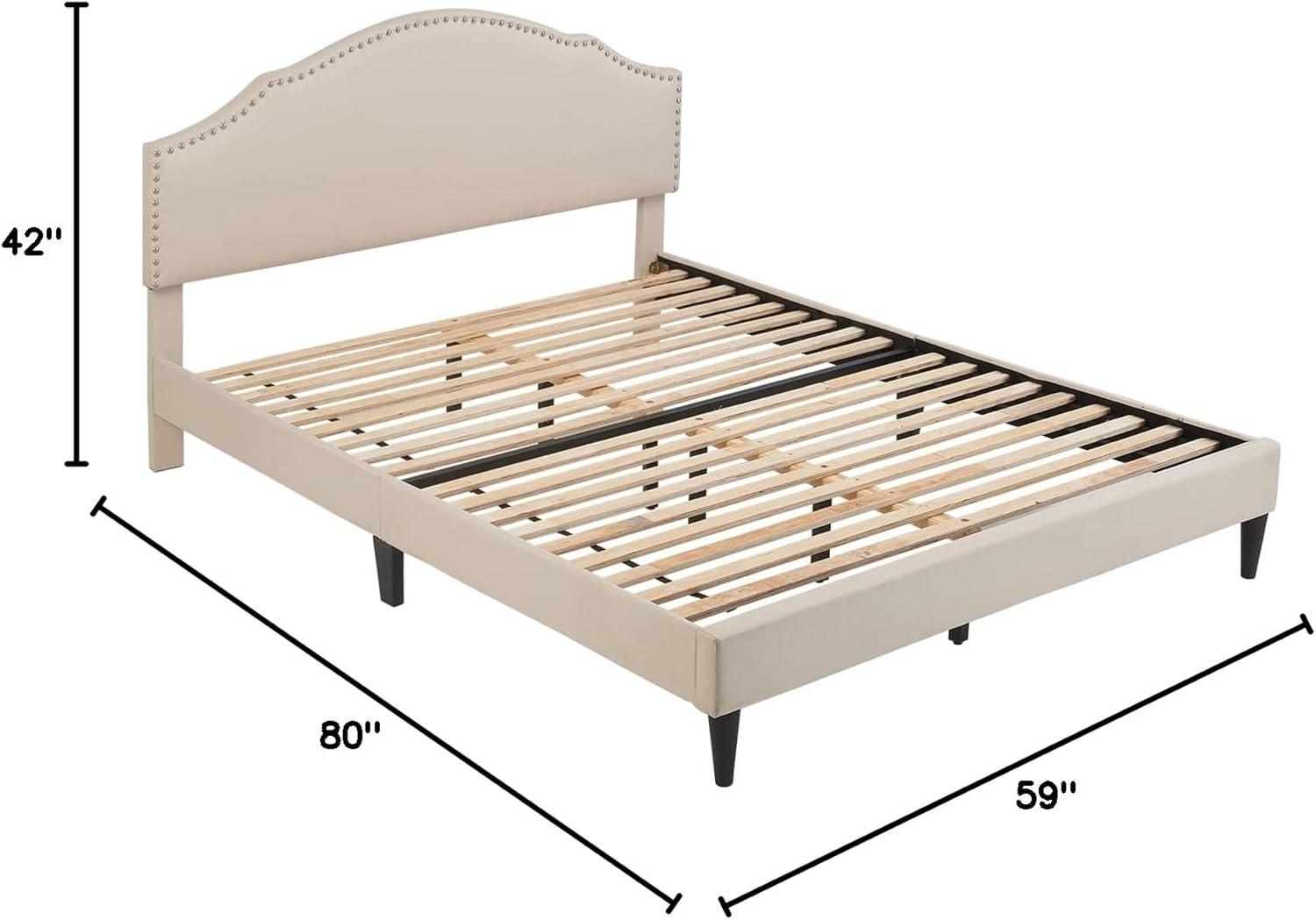 PayLessHere Upholstered Full Platform Bed Frame with Fabric Headboard and Wooden Slats Support, Fully Upholstered No Box Spring Needed Non-Slip and Noise-Free, Full