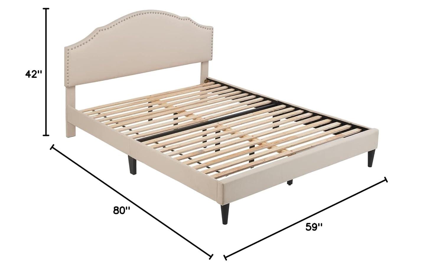 PayLessHere Upholstered Full Platform Bed Frame with Fabric Headboard and Wooden Slats Support, Fully Upholstered No Box Spring Needed Non-Slip and Noise-Free, Full