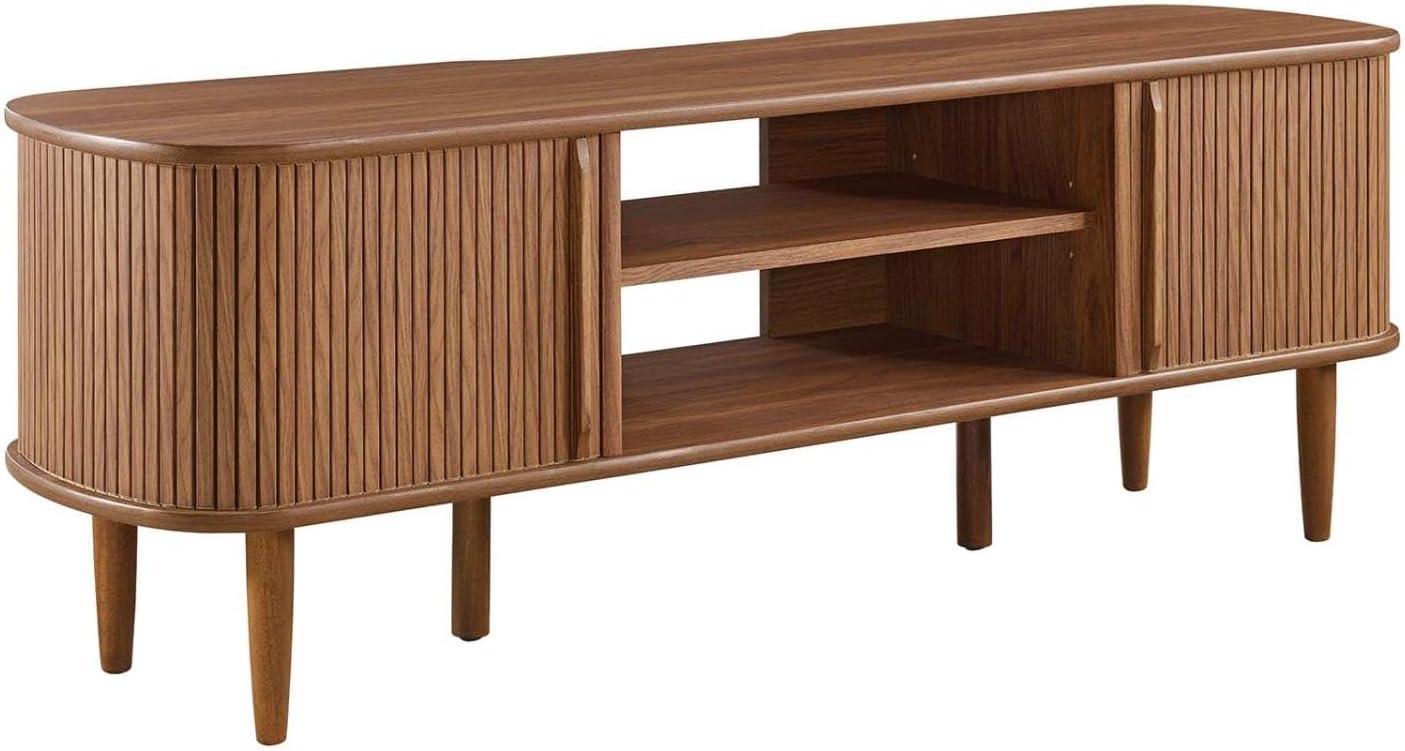 Mid-Century Walnut 55" TV Stand with Adjustable Shelf and Sliding Doors