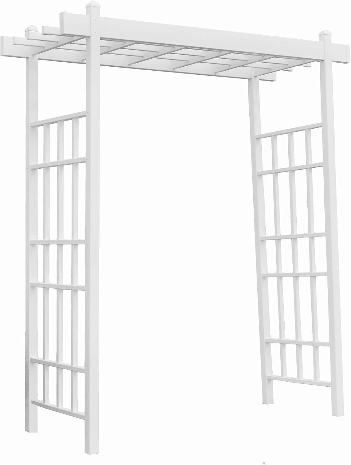 White Vinyl Grid-Style Outdoor Garden Arbor with Anchors