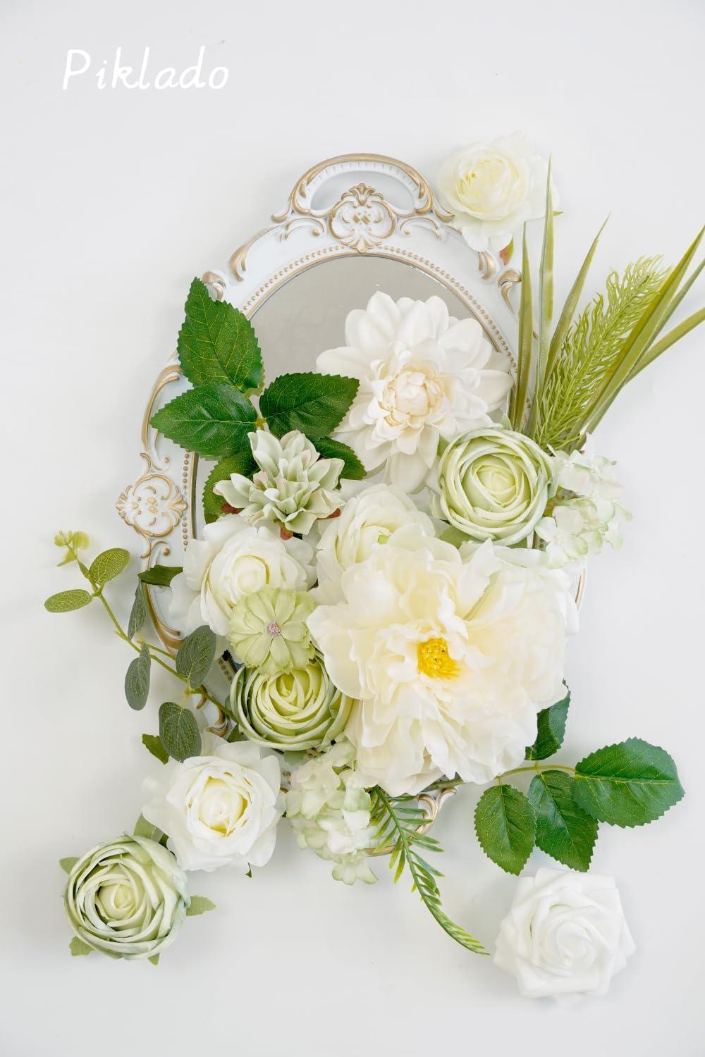 Artificial Flower Combination Box Set Artificial Flower Loose Leaves and Stems DIY Wedding Center Bouquet Bride Wedding Baby Shower(White)