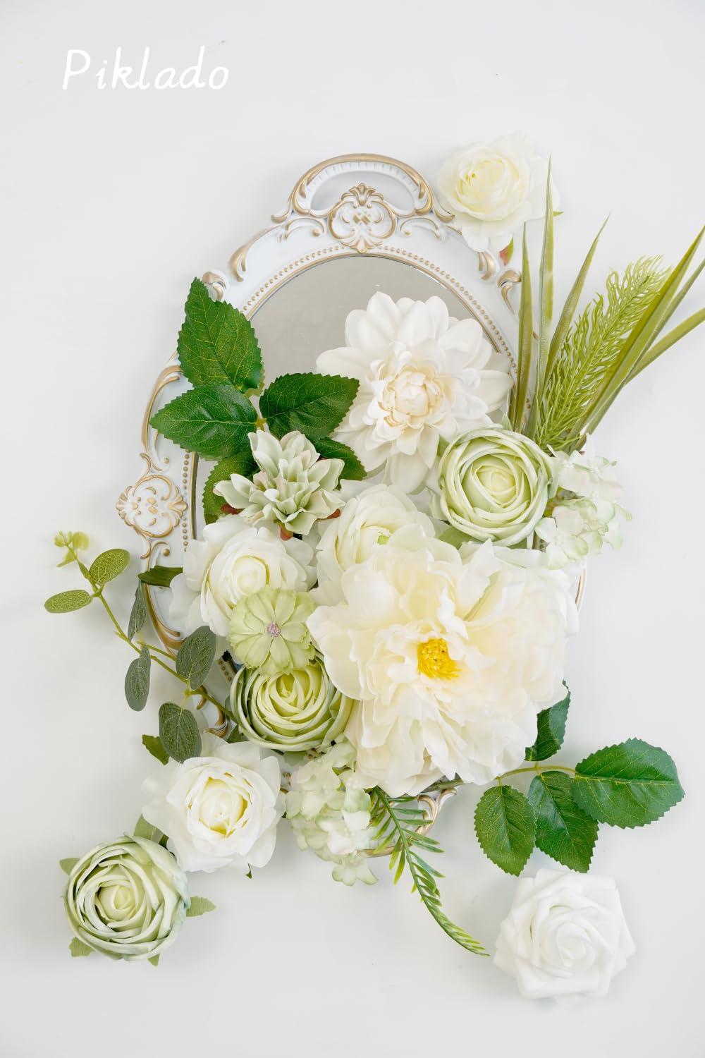 Artificial Flower Combination Box Set Artificial Flower Loose Leaves and Stems DIY Wedding Center Bouquet Bride Wedding Baby Shower(White)