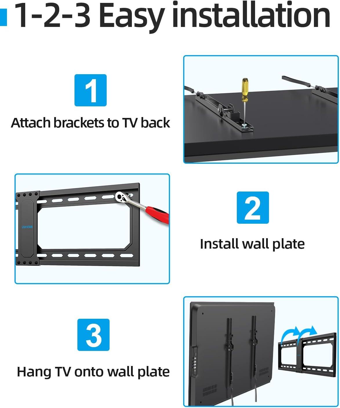 Heavy Duty Black Tilting TV Wall Mount for 37-82 Inch TVs