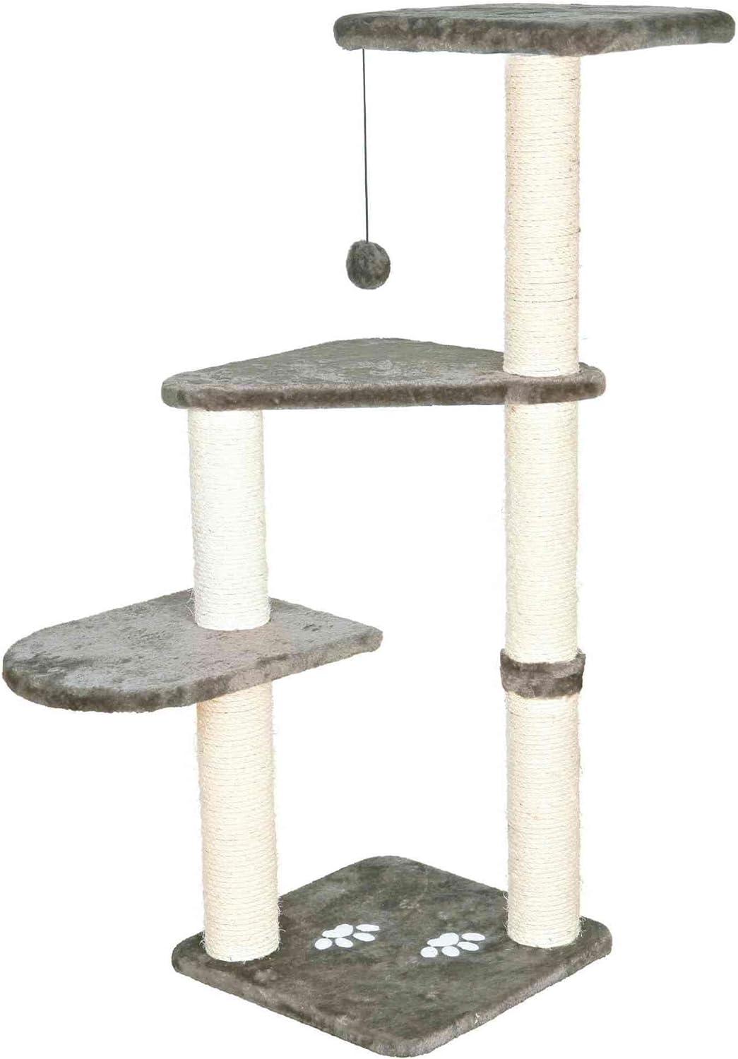 TRIXIE Altea Cat Tree, Tall Scratching Posts, 3 Elevated Platforms, Dangling Cat Toy, Cat Playground, Platinum Gray