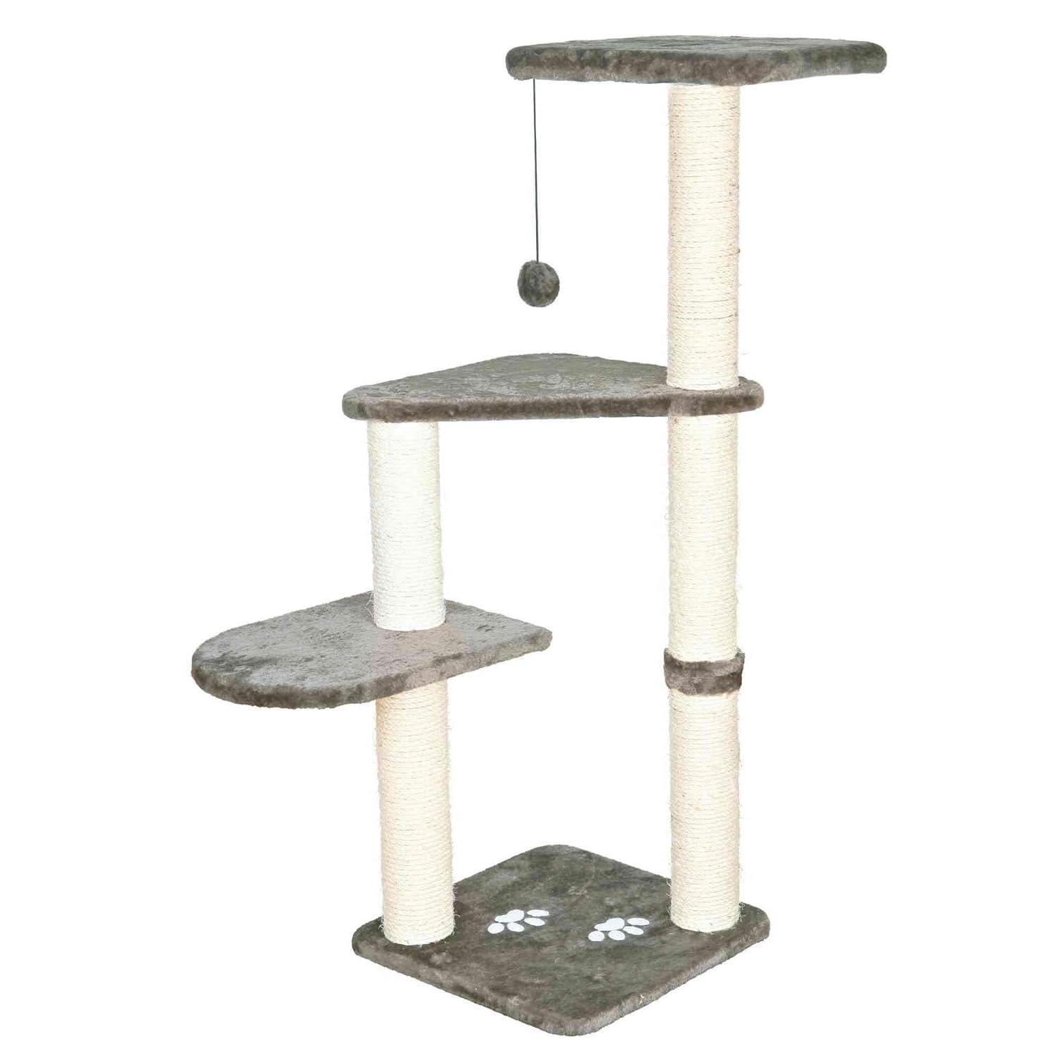 TRIXIE Altea Cat Tree, Tall Scratching Posts, 3 Elevated Platforms, Dangling Cat Toy, Cat Playground, Platinum Gray