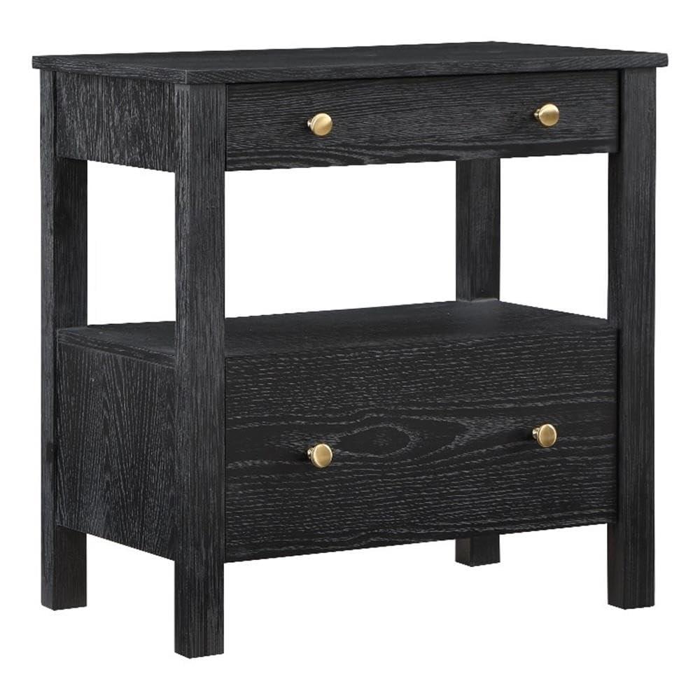 Comfort Pointe Delano Nightstand Black: 2 Drawers, Oak Veneer, Metal Glides, No Assembly Required