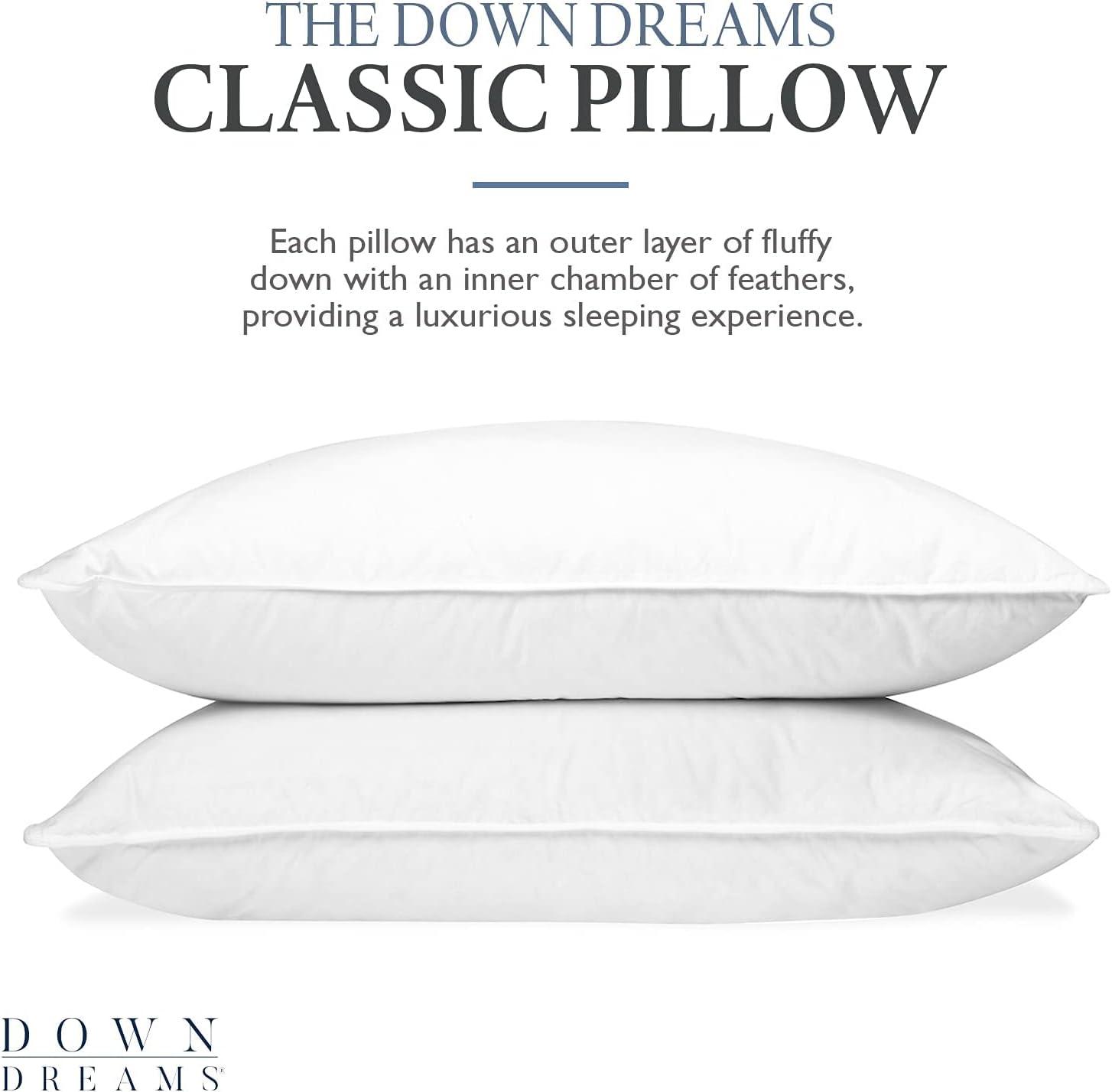 Queen Medium Support White Down Feather Bed Pillow Set