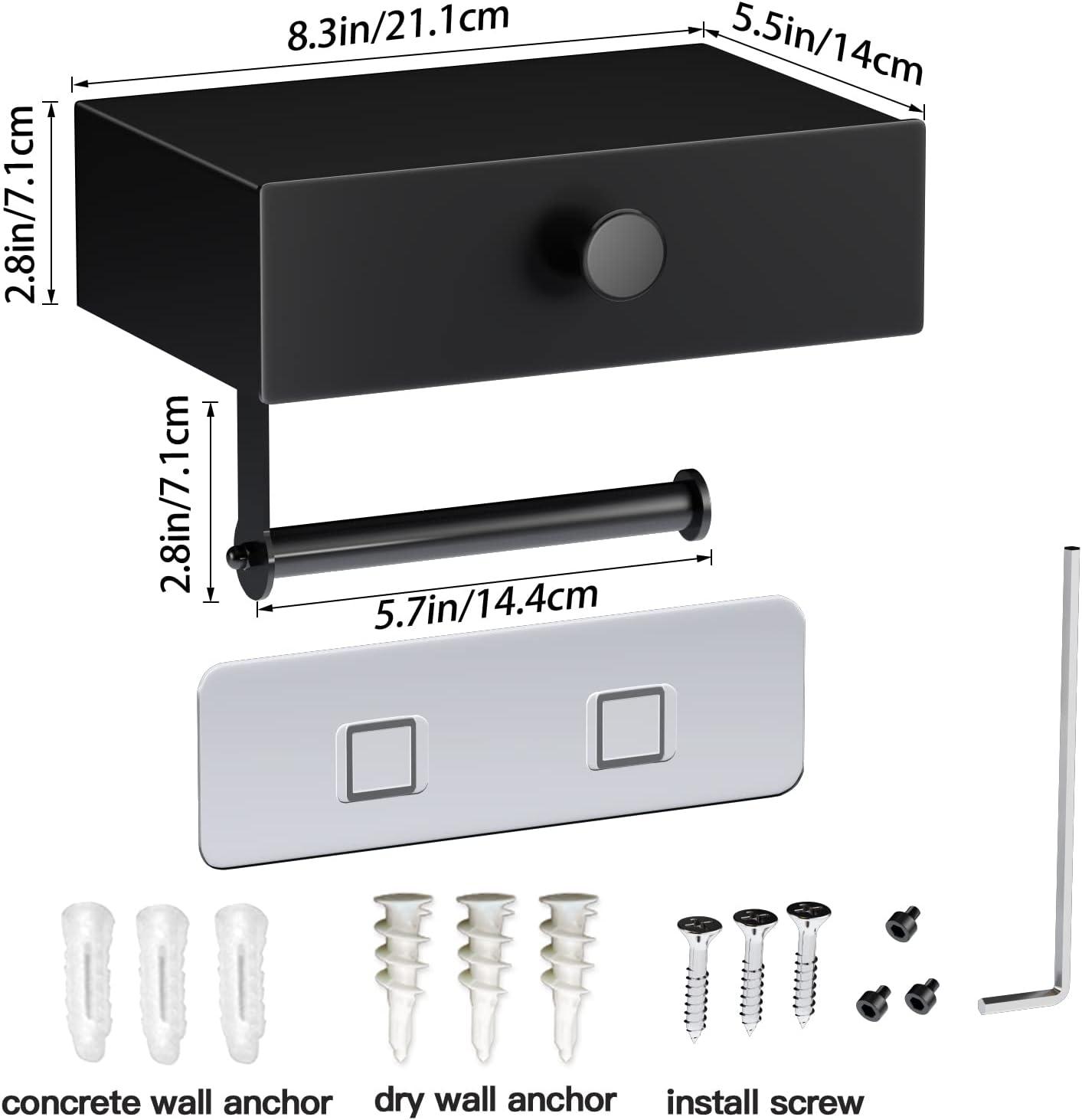 Toilet Paper Holder With Shelf Wipes Dispenser For Bathroom Toilet Paper Holder With Storage Upgrade Drawer Design Toilet Tissue Holder Adhesive Small Bathroom Shelf Wall Mount