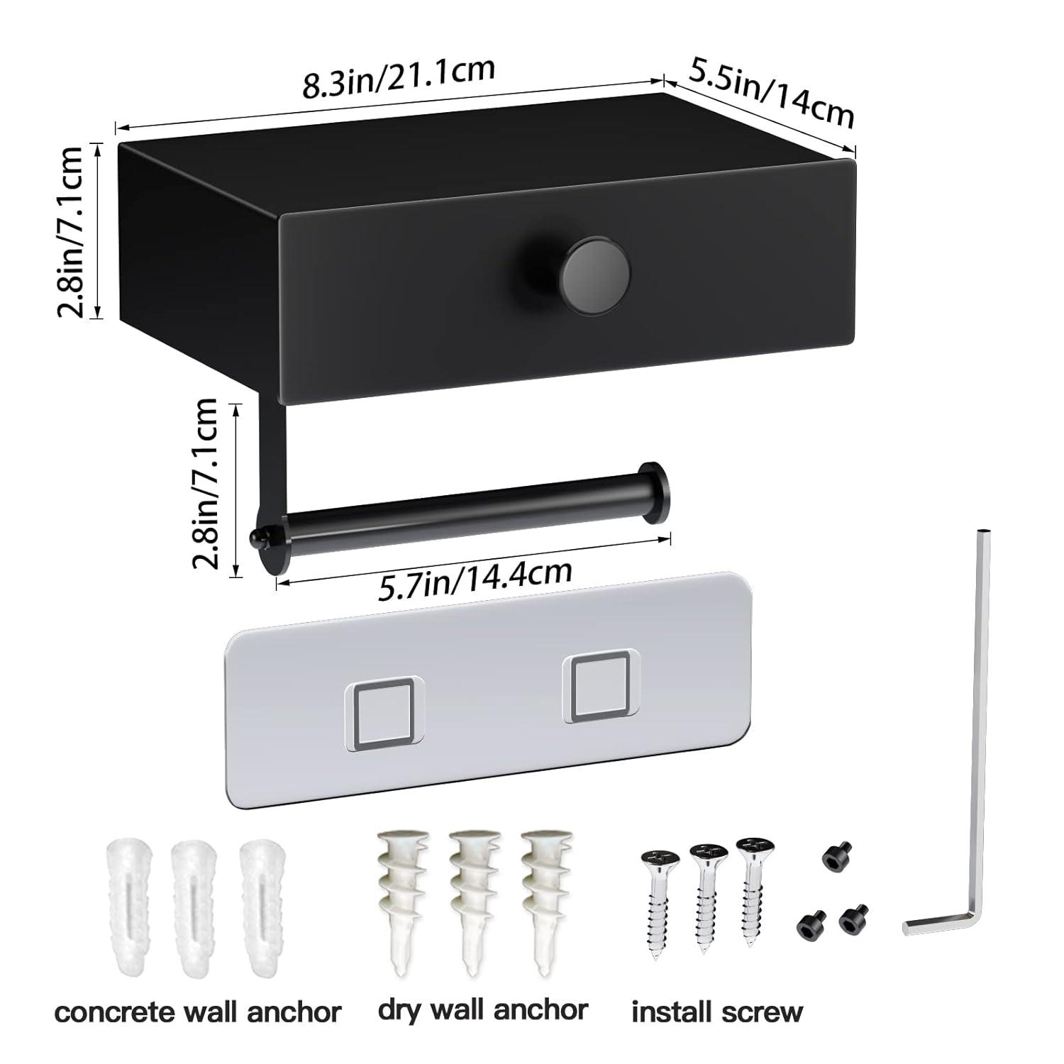 Toilet Paper Holder With Shelf Wipes Dispenser For Bathroom Toilet Paper Holder With Storage Upgrade Drawer Design Toilet Tissue Holder Adhesive Small Bathroom Shelf Wall Mount