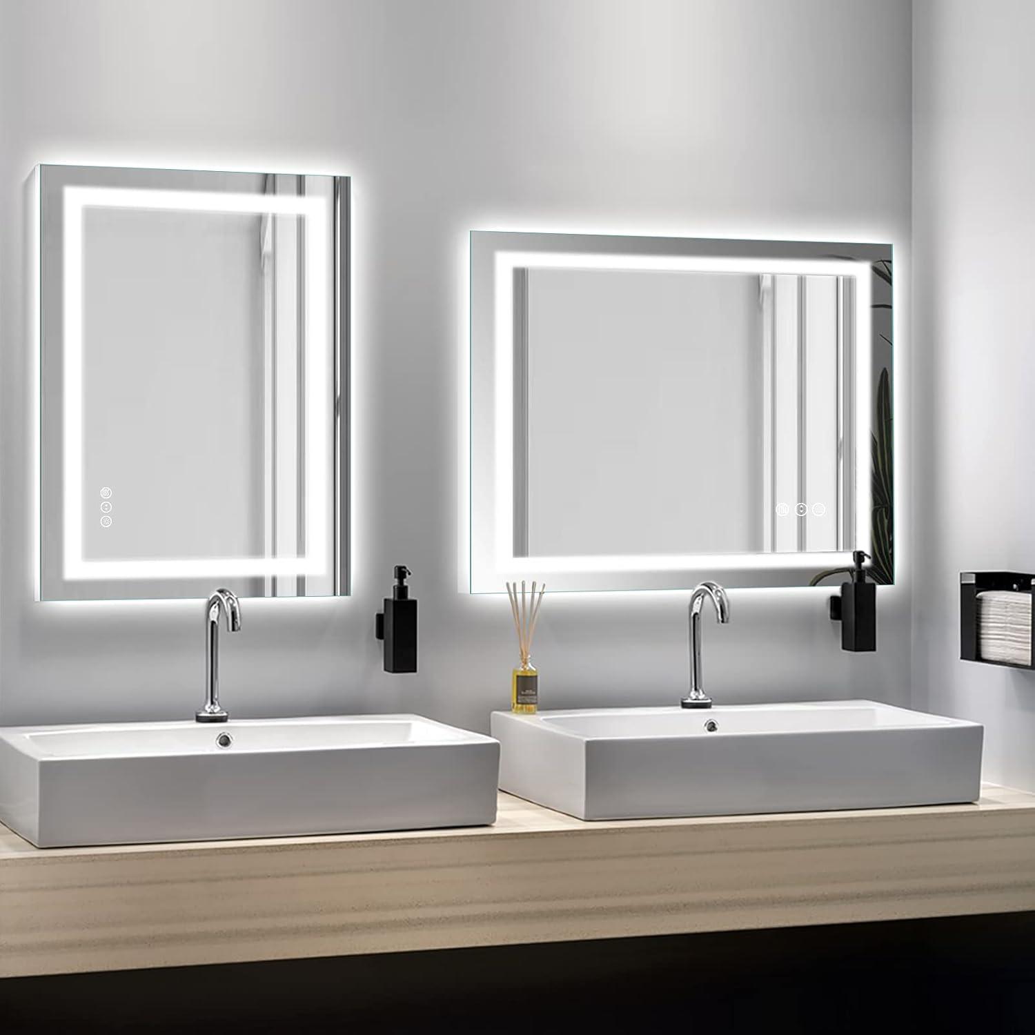 Amorho LED Mirror for Bathroom, 24"X32" with Front and Backlight, Stepless Dimmable Wall Mirrors with Anti-Fog, Shatter-Proof, Memory, 3 Colors, Double LED Vanity Mirror(Horizontal/Vertical)