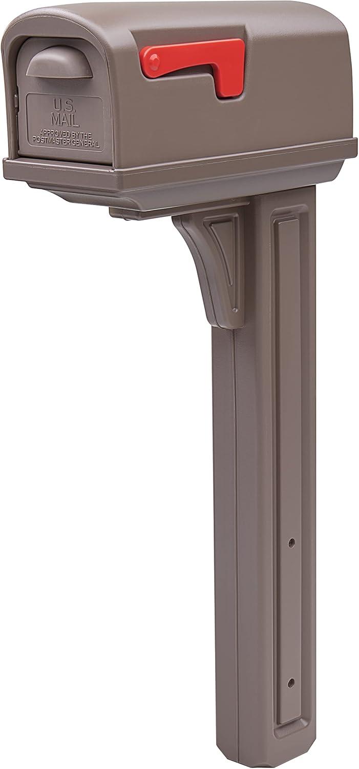 Mocha Medium Plastic Post Mount Mailbox with Bronze Hardware