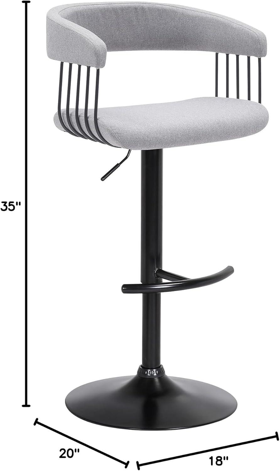 Calista Adjustable Bar Stool in Light Gray Fabric with Black Metal