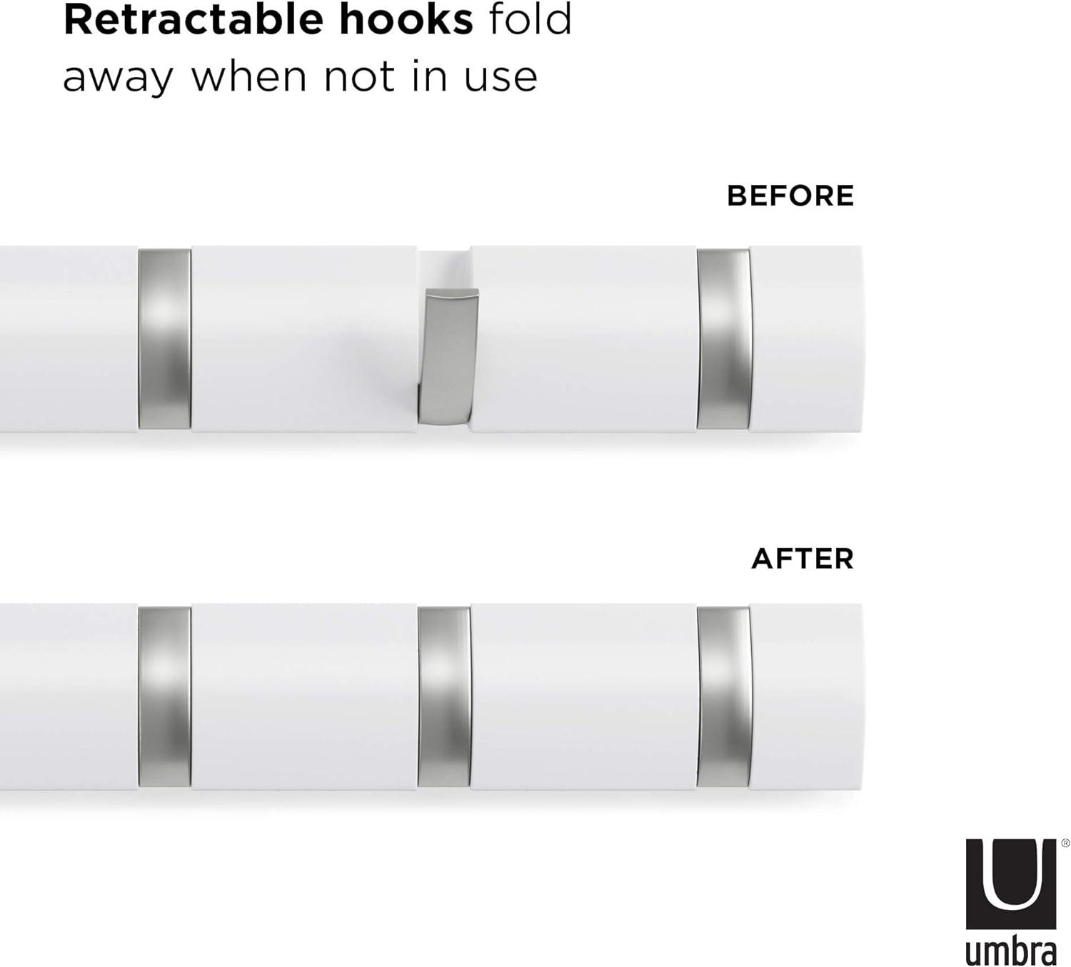 Sleek White 5-Hook Retractable Solid Wood Coat Rack