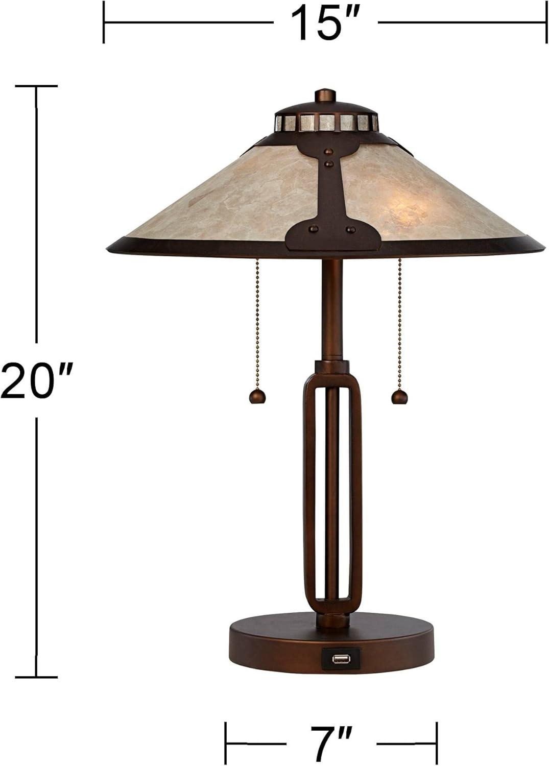 Franklin Iron Works Samuel Industrial Desk Lamp 20" High Rubbed Bronze with USB Charging Port Natural Mica Shade for Bedroom Living Room Bedside Desk