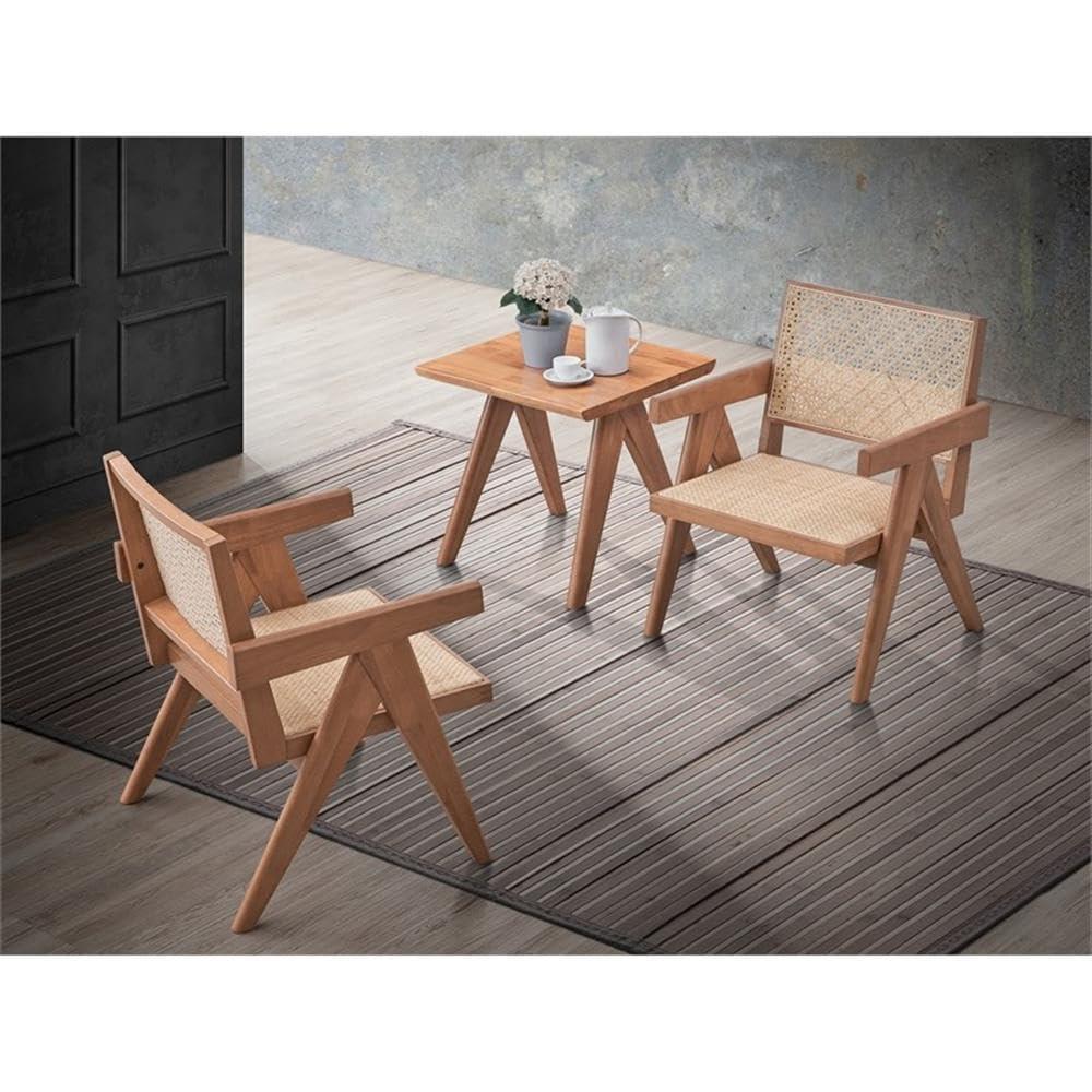 24" Velentina Accent Chair Rattan/Natural Finish - Acme Furniture: Leather Upholstery, Tufted, Wood Composite Frame