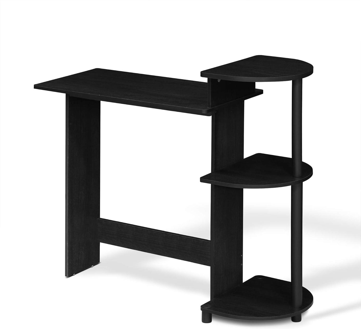 Compact Black Wood Computer Desk with Shelves