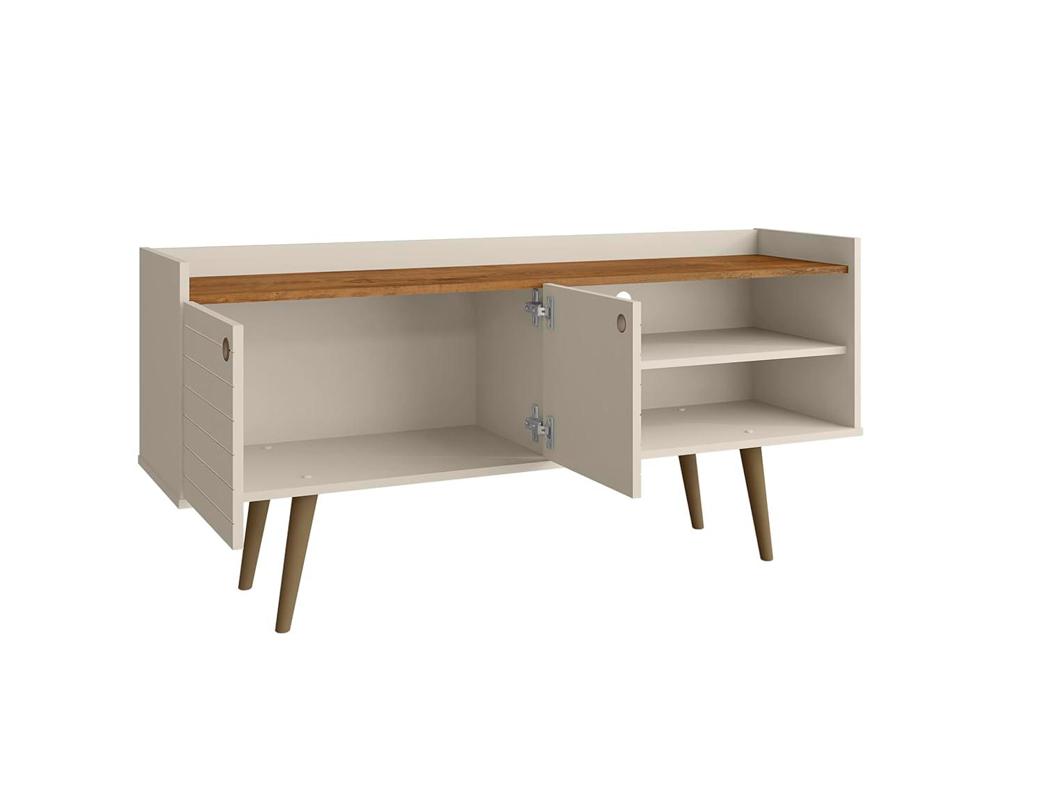 Mueble para TV de Madera Diseñado Bogart en Blanco Roto y Naturaleza
