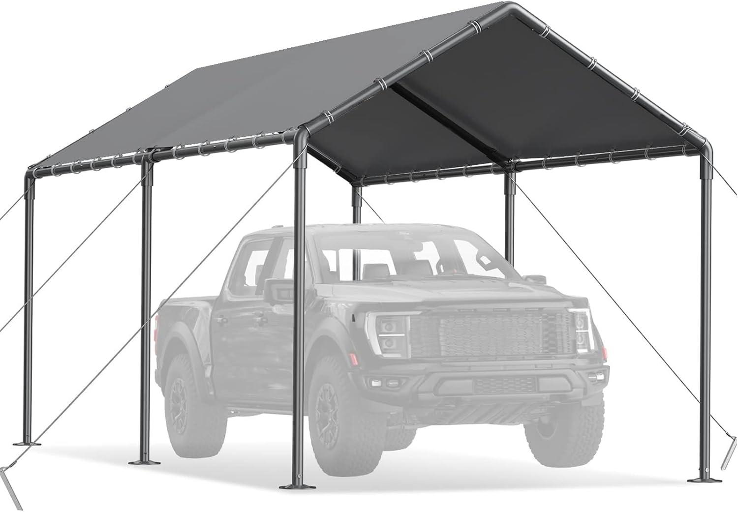 10' x 20' Gray Heavy Duty Metal Carport Canopy