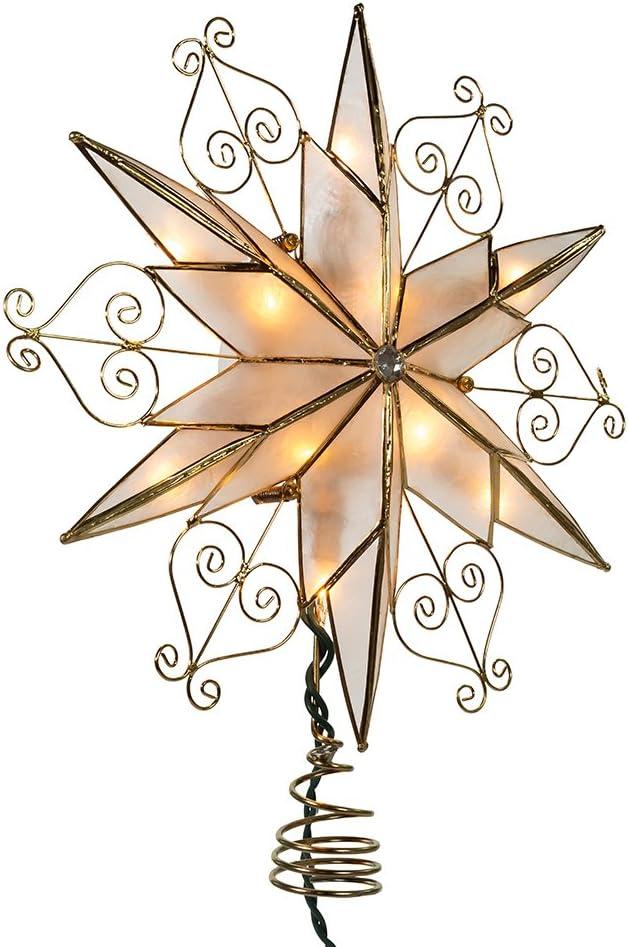 Gold and White Capiz Star Christmas Tree Topper with Scroll Design