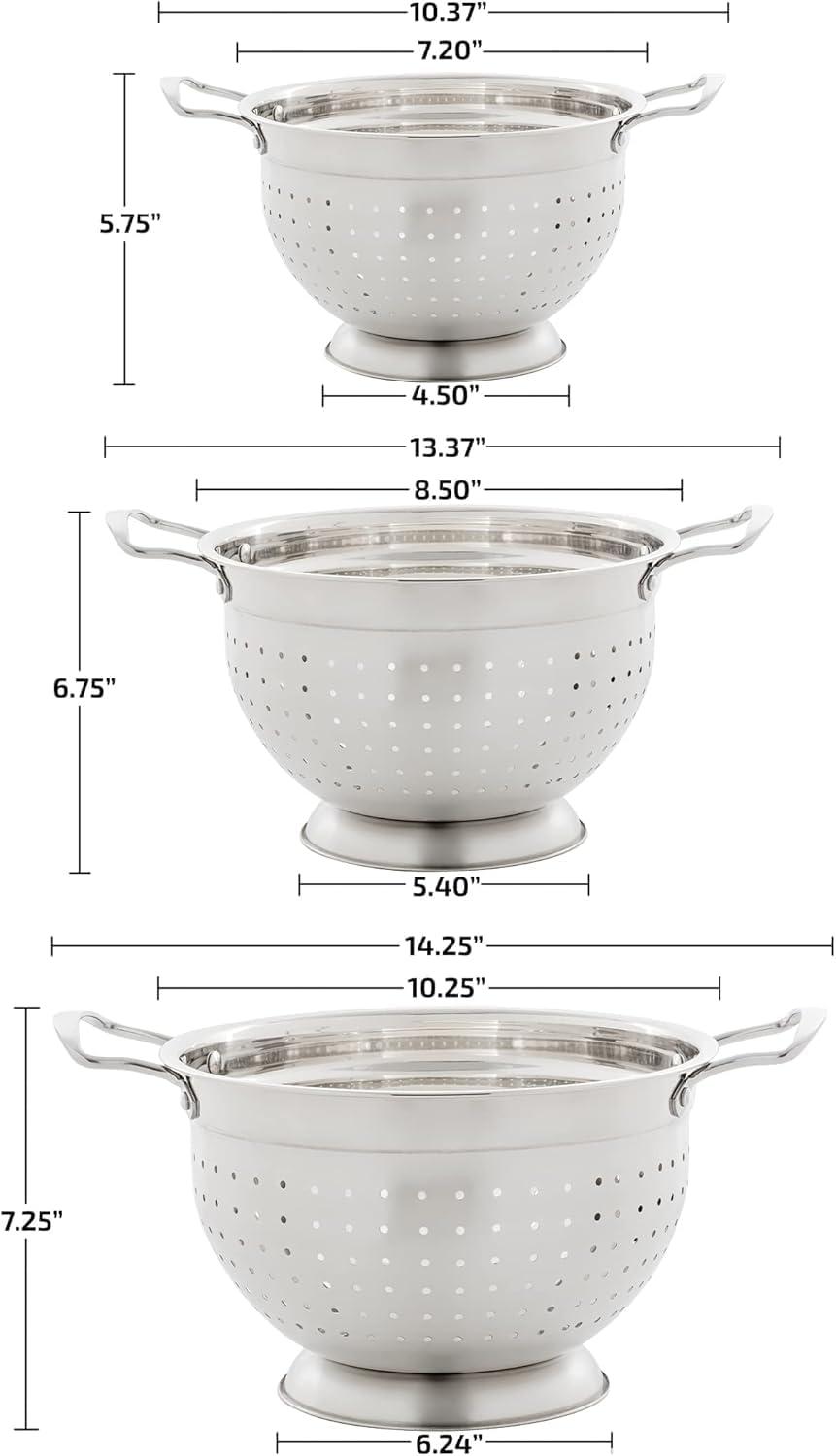 Premium Stainless Steel Colander Set with Handles, 3-Piece