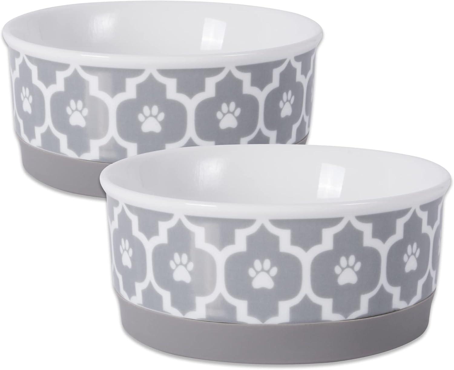 Gray Ceramic Non-Skid Pet Bowl Set, 4.25x2"