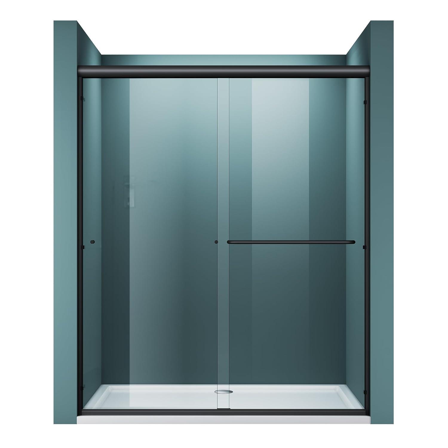 Elegant  Semi-Frameless Double Sliding Shower Doors in Brushed Nickel Finish Various Sizes Shower Enclosure 54''W x 72''H