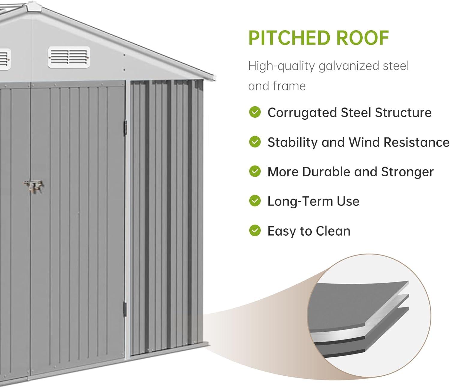 10' x 12' Outdoor Shed, Multipurpose Storage Shed Heavy-Duty Frame, Peak Garden Tool Shed w/Double Doors, Extra Large Size Metal Shed for Patio Lawn Yard