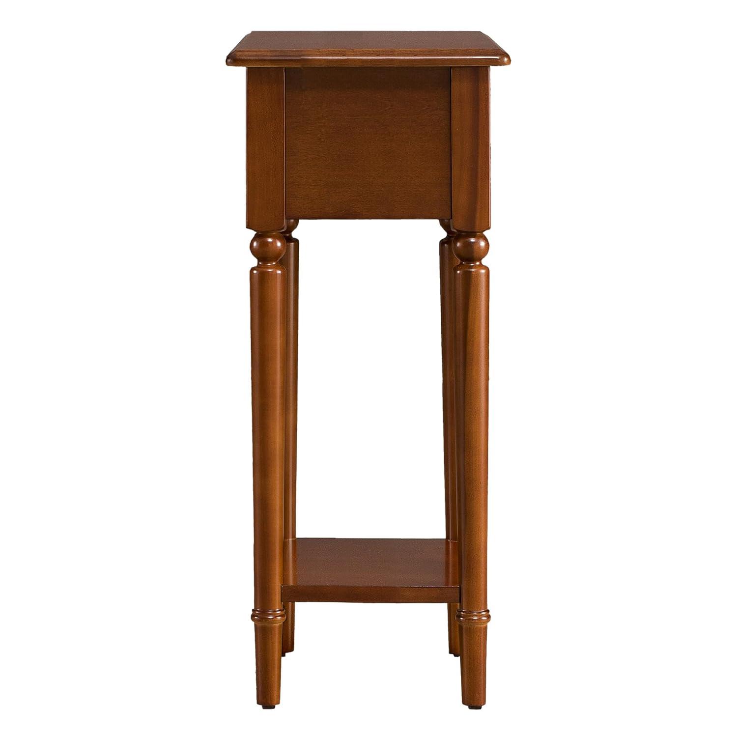 Coastal Pecan Silky Finish Narrow Chairside Table with Storage
