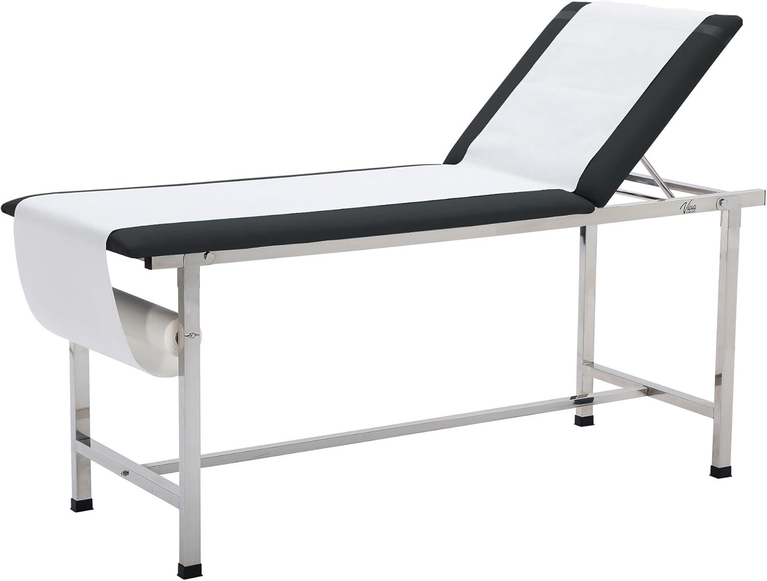 Adjustable Black Leather Medical Exam Table with Stainless Steel Frame