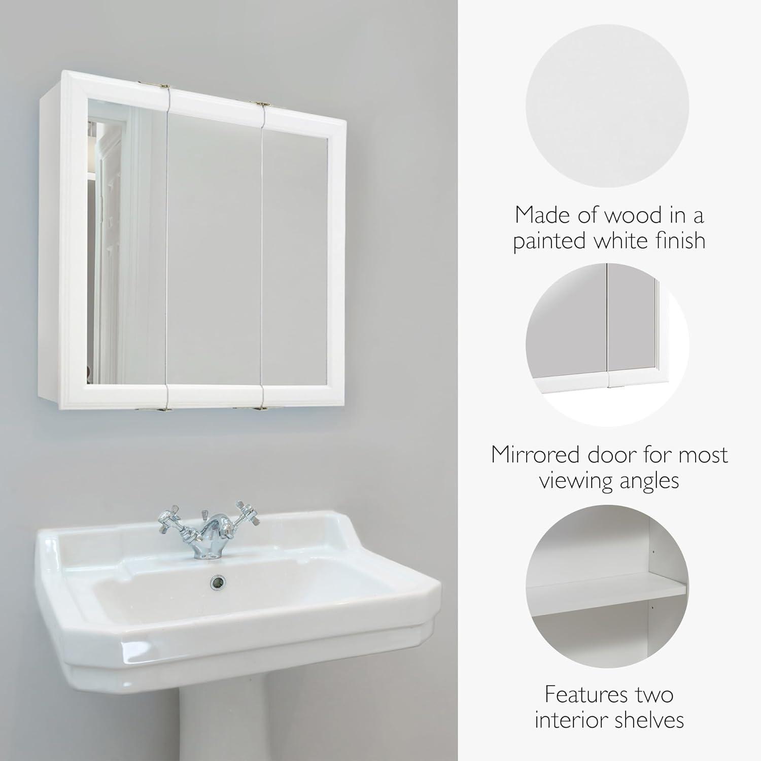 24 Inch Bathroom Medicine Cabinet, Wall Mounted, 3 Mirror, Doors White – Design House, 535849-WHT