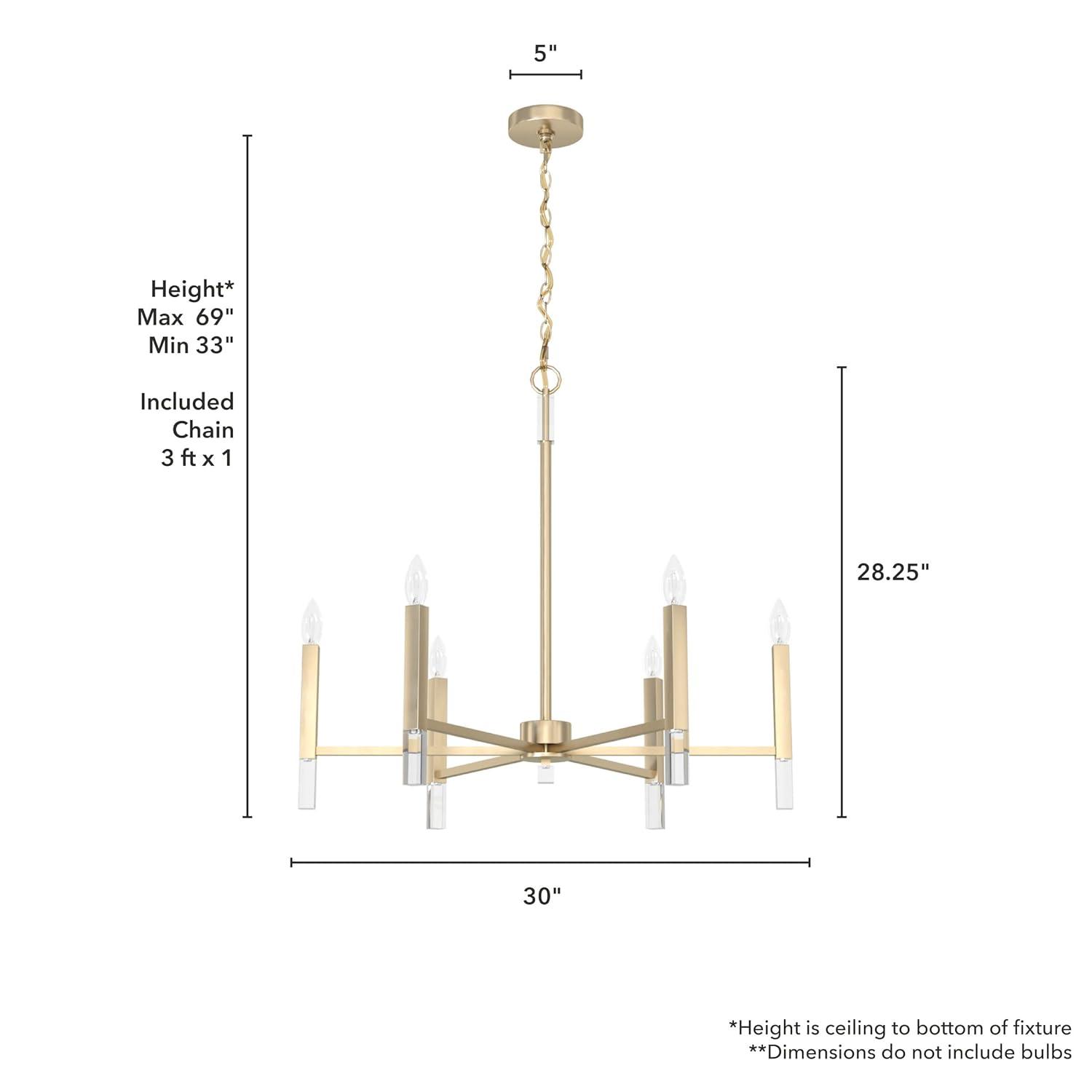 Hunter - Sunjai 6-light Alturas Gold, Large Chandelier, Dimmable, Formal Style, Candle Shaped, for Bedrooms, Kitchens, Dining, Living Rooms - 19519