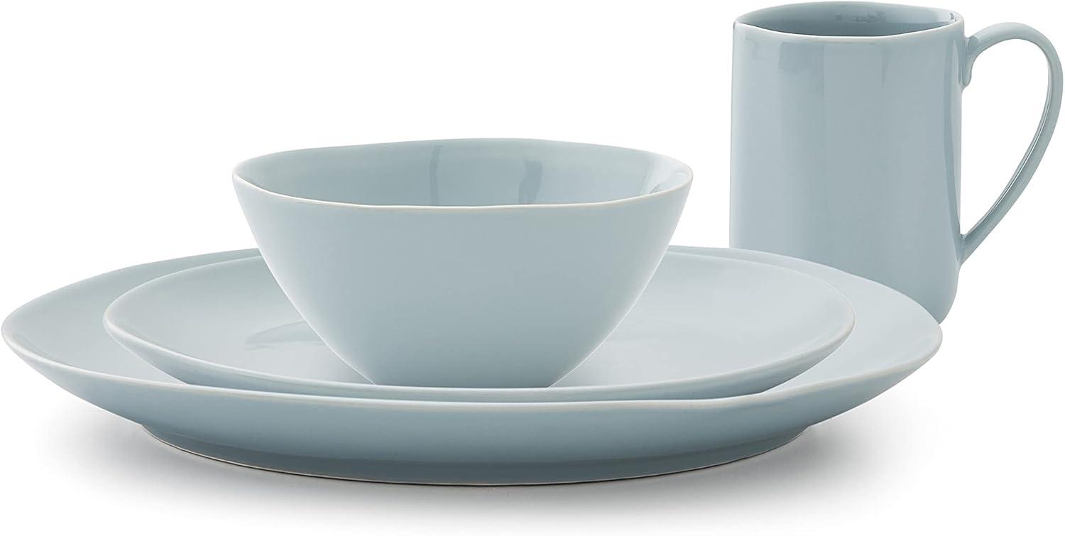 Robin's Egg and White Ceramic 4-Piece Place Setting