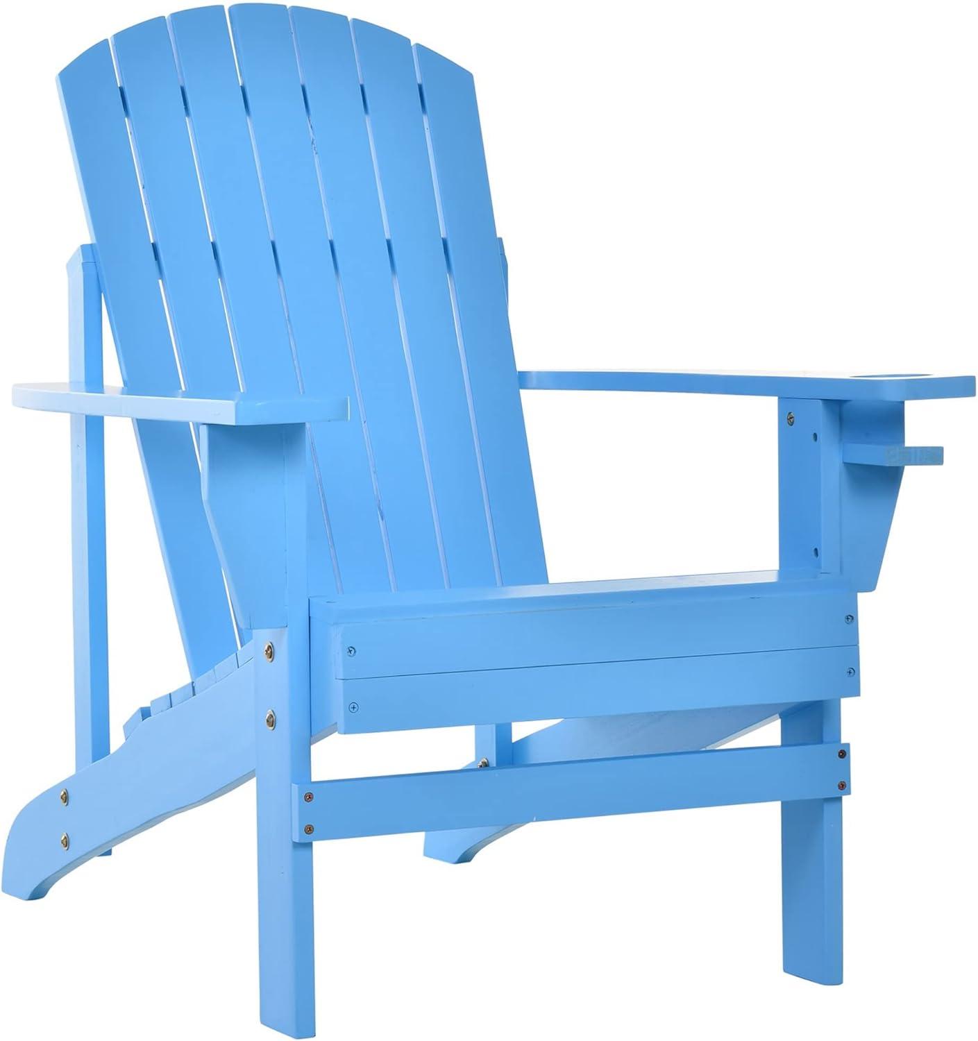 Outsunny Oversized Adirondack Chair, Outdoor Fire Pit and Porch Seating, Classic Log Lounge w/ Built-in Cupholder for Patio, Backyard, Blue