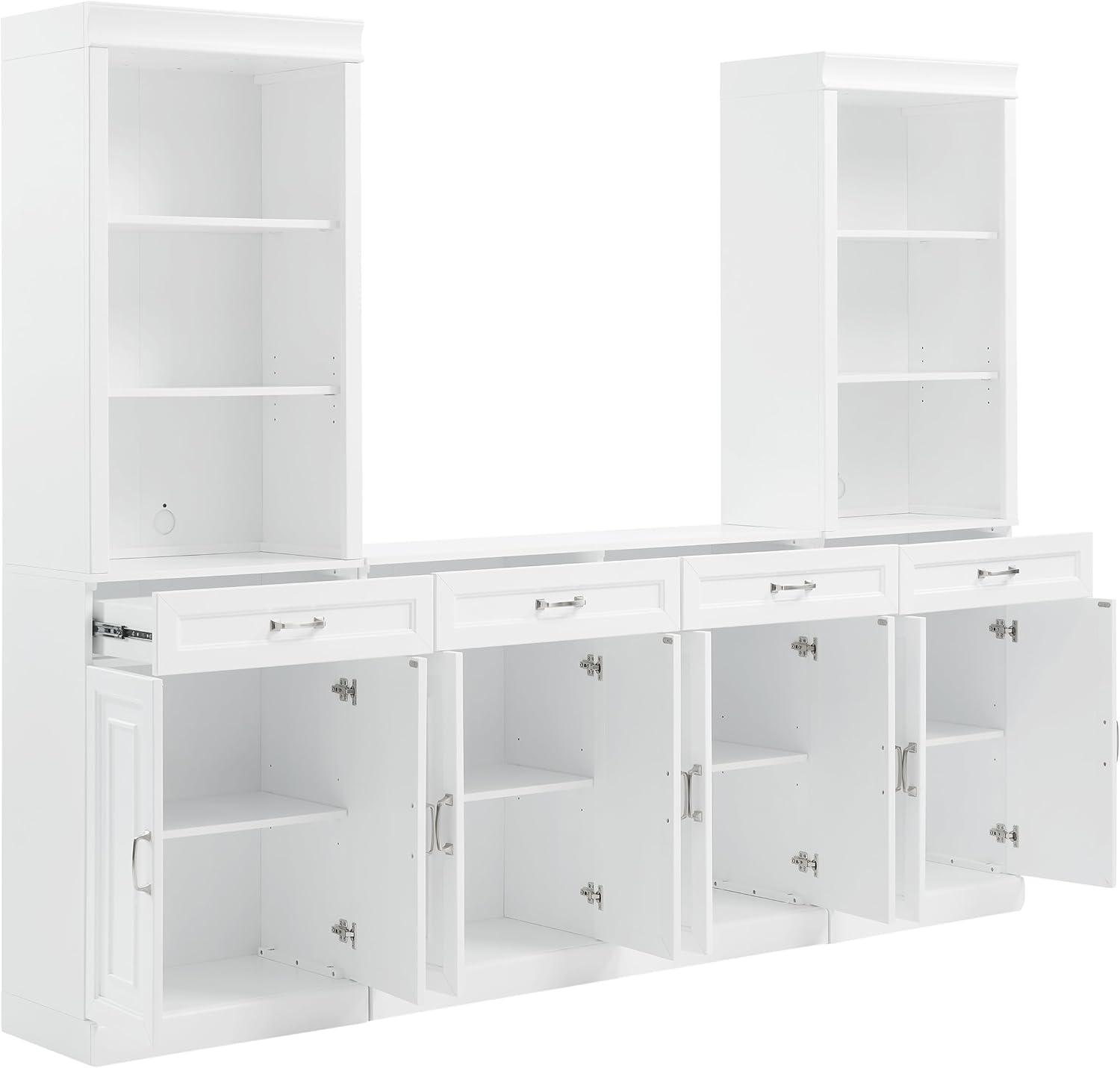 78" Crosley Stanton 3pc Sideboard And Storage Bookcase Set White: Traditional Farmhouse Design, Ample Organizational Space