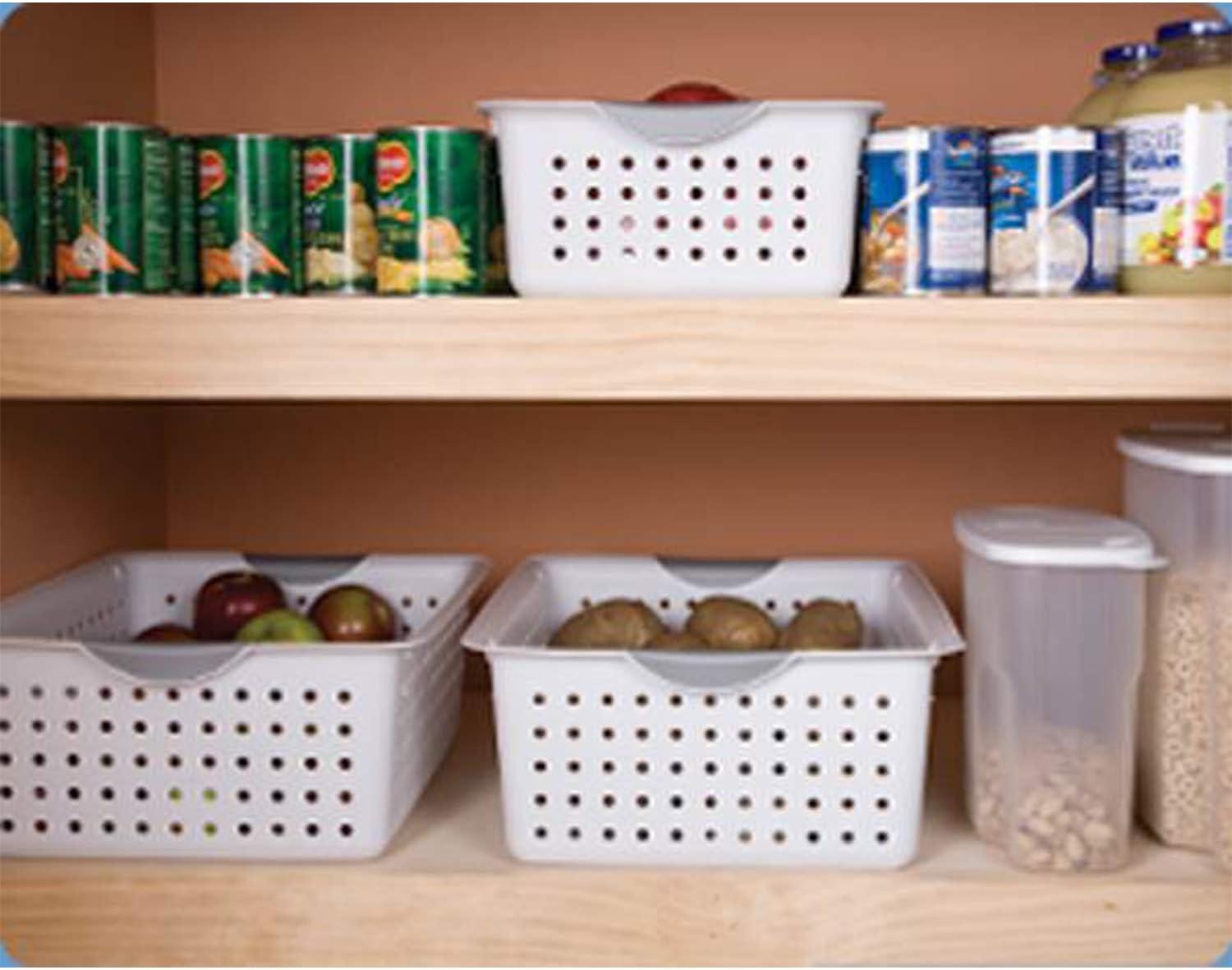 White Rectangular Plastic Storage Basket with Handles