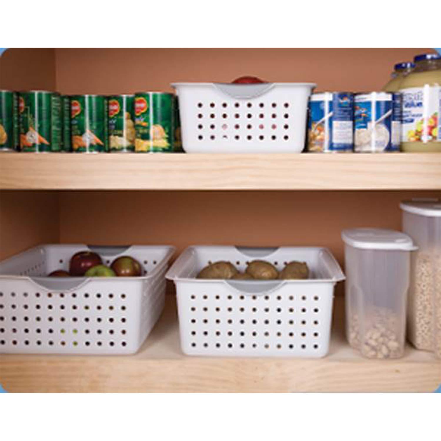 White Rectangular Plastic Storage Basket with Handles