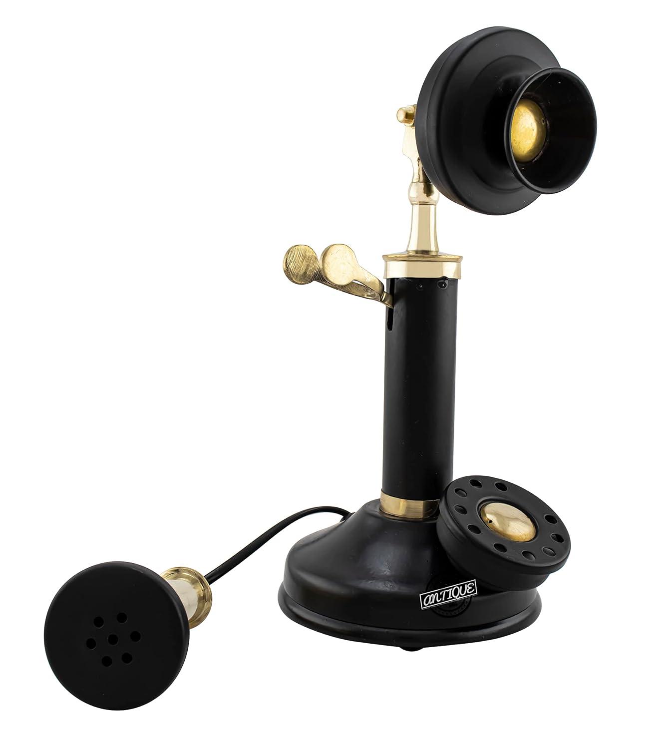 Antique Decor Candlestick Telephone Non-Working Rotary Dial Home Decor Desktop Shelf Decor (Black-Shining)