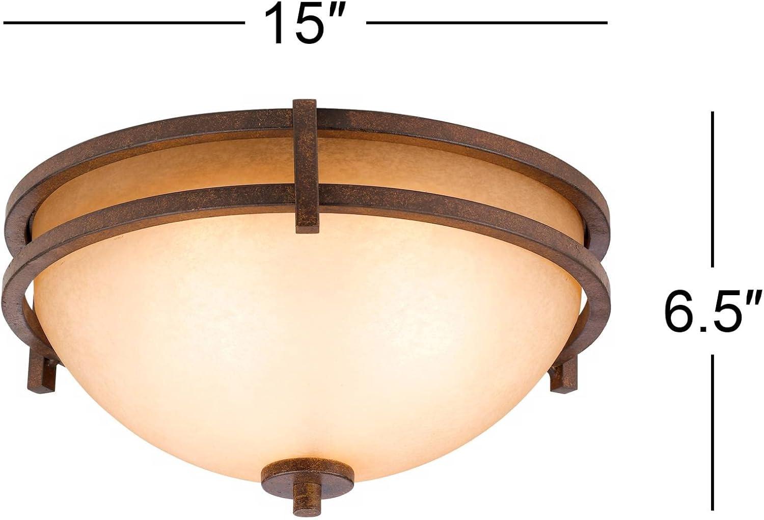 Franklin Iron Works Oak Valley Rustic Farmhouse Flush Mount Ceiling Light Fixture 15" Wide Modern Bronze 3-Light Cream Scavo Glass Bowl for Bedroom