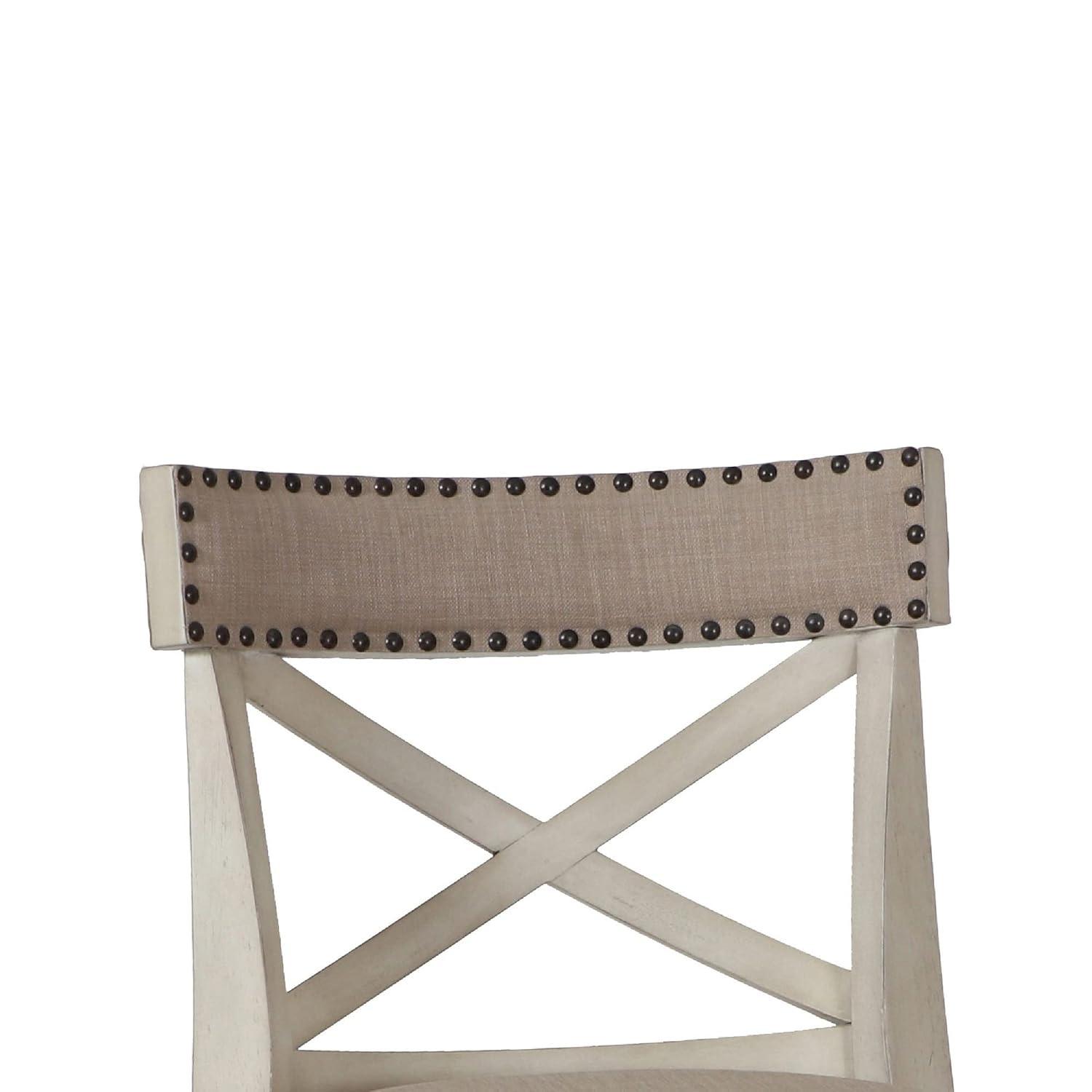 Curved X Shaped Back Swivel Counter Stool with Fabric Padded Seating, Antique White