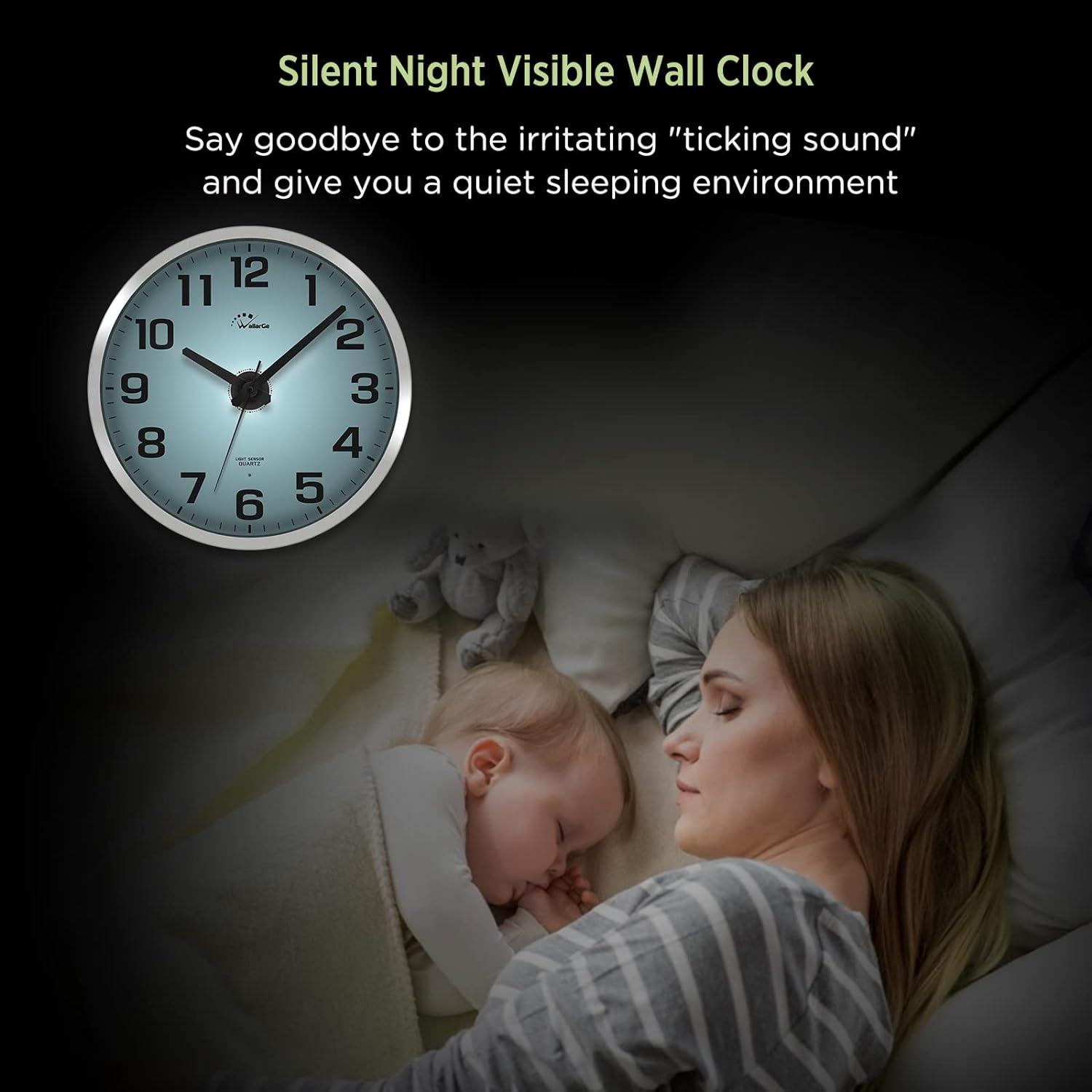 12-Inch Silver Digital Night Light Wall Clock with Glass Face