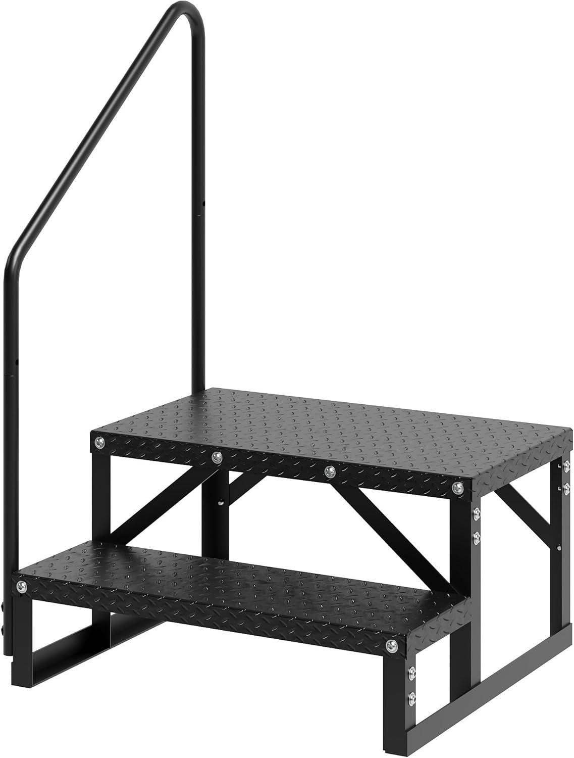 Tcbosik RV Steps with Handrail, 5 Steps Ladder Hot Tub Steps, Portable Stairs Step with Anti-Slip Panel, Heavy Duty Metal Mobile Home Stairs for Outdoor RV Step, Camper Trailer, Black