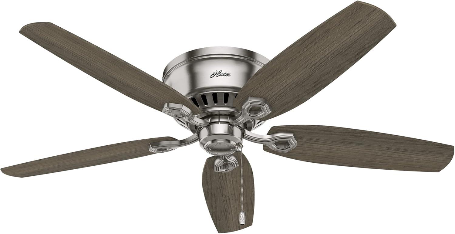 Builder Low Profile 52" 5 - Blade Flush Mount Ceiling Fan with Lights and Pull Chains