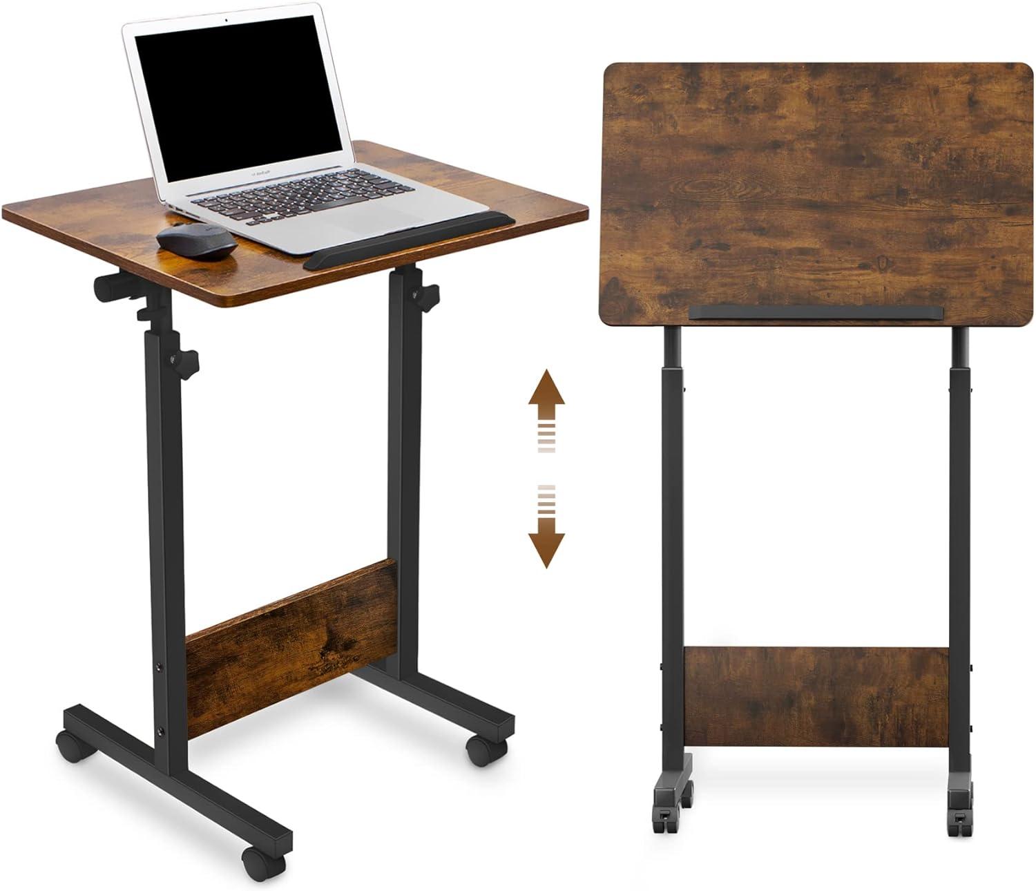 Rustic Brown Adjustable Height Mobile Standing Desk with Steel Frame