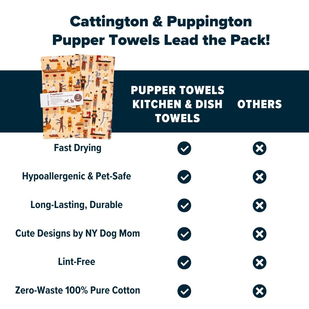 Puppington Dog and Cat Kitchen Towels - Dog and Cat Dish Towels for New Home Decorations - Gifts for Dog Moms and Cat Dads (Coffee Lovers)